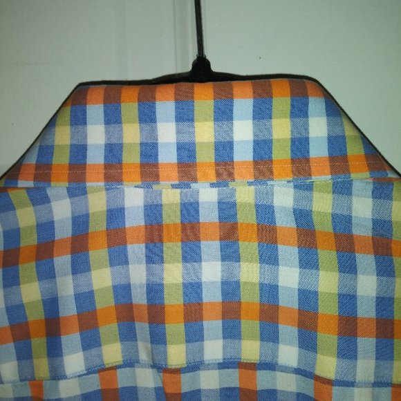 Ledbury:Men's Orange, Yellow & Blue Gingham. Barrel cuffs, Neck: 17.5 Sleeve: 37 - Picture 6 of 6